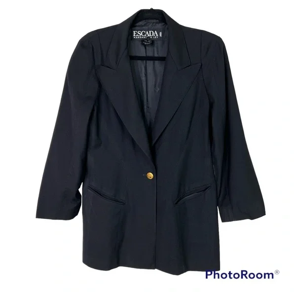 Escada Margaretha Lay Black Vintage 100% Virgin Wool Blazer Jacket EU 40 / US 10 - Picture 1 of 8